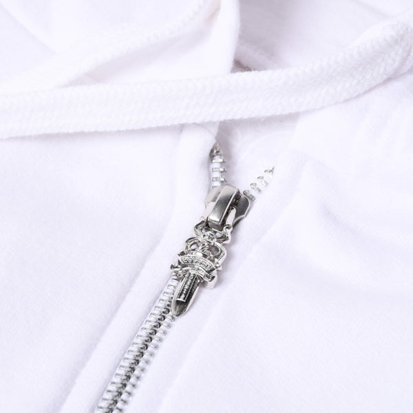 New and unused CHROME HEARTS Logo Print Dagger Zip Parka Size L White Blue Used 4b000436