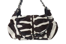 画像をギャラリービューアに読み込む, CHRISTIAN DIOR クリスチャンディオール ハラコ チェーンショルダーバッグ 05-MA-0018 ホワイト ブラウン シルバー金具 美品 中古 4b000353