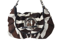 画像をギャラリービューアに読み込む, CHRISTIAN DIOR クリスチャンディオール ハラコ チェーンショルダーバッグ 05-MA-0018 ホワイト ブラウン シルバー金具 美品 中古 4b000353