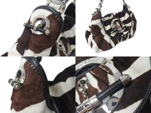 画像をギャラリービューアに読み込む, CHRISTIAN DIOR クリスチャンディオール ハラコ チェーンショルダーバッグ 05-MA-0018 ホワイト ブラウン シルバー金具 美品 中古 4b000353