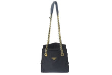 画像をギャラリービューアに読み込む, PRADA プラダ チェーンショルダーバッグ トートバッグ ハンドバッグ トライアングルロゴ B4394 ブラック ゴールド金具 美品 中古 4b000355