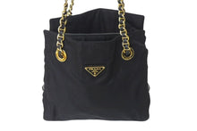 画像をギャラリービューアに読み込む, PRADA プラダ チェーンショルダーバッグ トートバッグ ハンドバッグ トライアングルロゴ B4394 ブラック ゴールド金具 美品 中古 4b000355