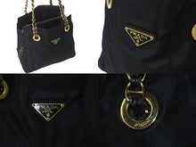 画像をギャラリービューアに読み込む, PRADA プラダ チェーンショルダーバッグ トートバッグ ハンドバッグ トライアングルロゴ B4394 ブラック ゴールド金具 美品 中古 4b000355