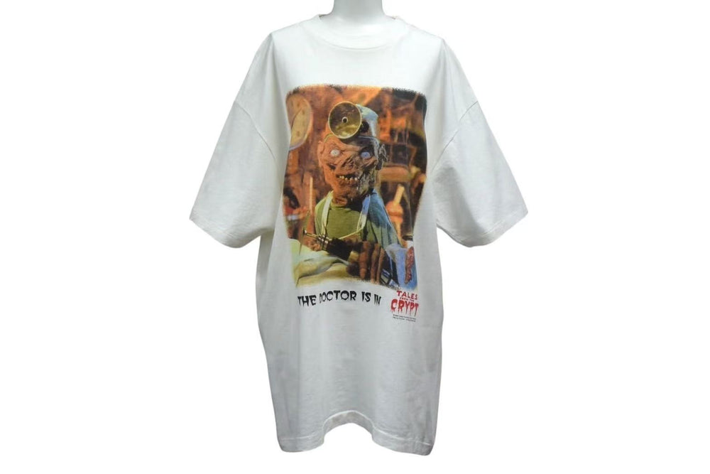 VINTAGE Vintage TALES FROM THE CRYPT Hollywood Nightmare Print Short Sleeve T-Shirt White Size XL Movie Horror T Good Used 4b000365