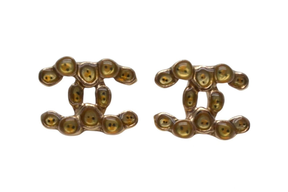 極美品 CHANEL シャネル ココマーク ピアス 重量約3.8g A14P刻印 メタル レジン ゴールド クリアイエロー 両耳用 中古 4b000383