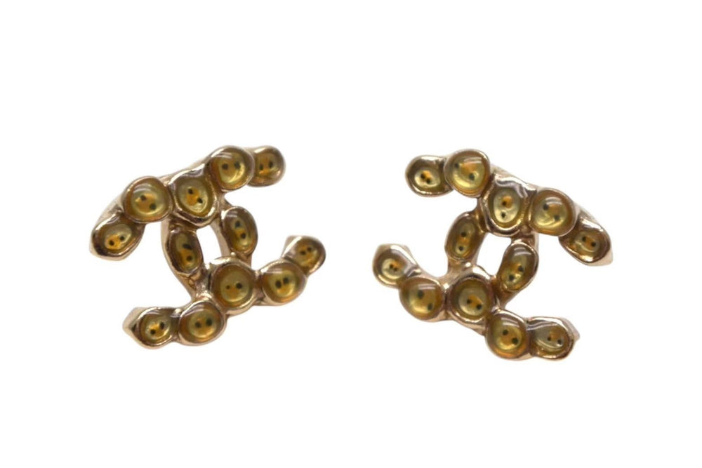 極美品 CHANEL シャネル ココマーク ピアス 重量約3.8g A14P刻印 メタル レジン ゴールド クリアイエロー 両耳用 中古 4b000383