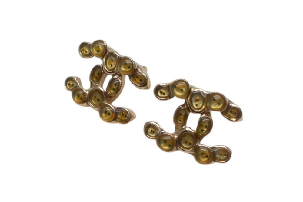 極美品 CHANEL シャネル ココマーク ピアス 重量約3.8g A14P刻印 メタル レジン ゴールド クリアイエロー 両耳用 中古 4b000383