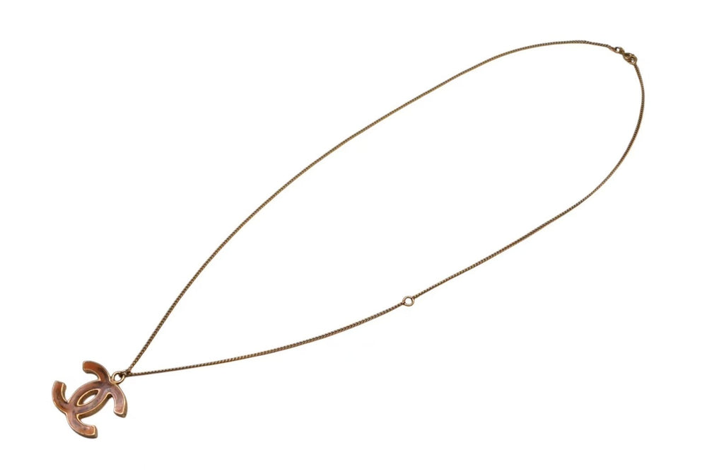 極美品 CHANEL シャネル ココマーク ネックレス 重量約14.9g 05A刻印 全長約65cm ゴールド オレンジ メタル レジン ヴィンテージ 中古 4b000394