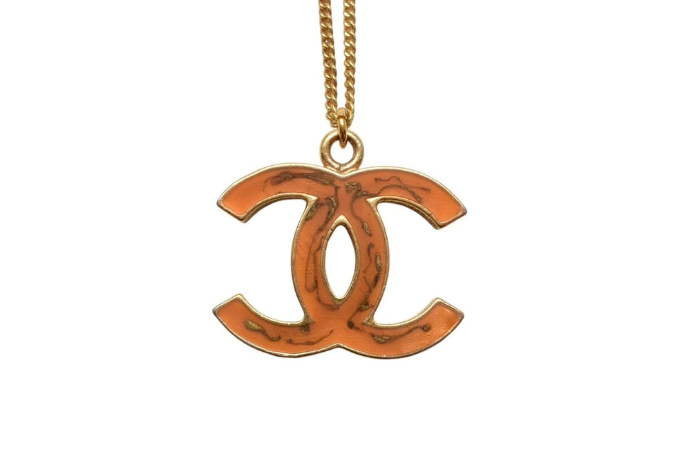 極美品 CHANEL シャネル ココマーク ネックレス 重量約14.9g 05A刻印 全長約65cm ゴールド オレンジ メタル レジン ヴィンテージ 中古 4b000394