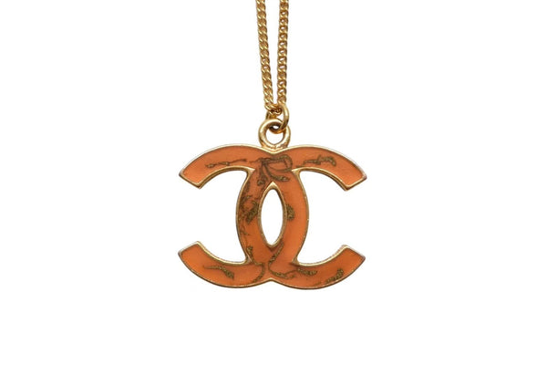 極美品 CHANEL シャネル ココマーク ネックレス 重量約14.9g 05A刻印 全長約65cm ゴールド オレンジ メタル レジン ヴィンテージ 中古 4b000394