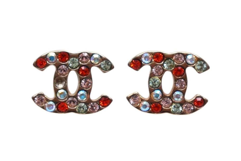 CHANEL シャネル ココマーク ピアス 重量約2.0g 04A刻印 ラインストーン ゴールド マルチカラー クリア 両耳用 美品 中古 4b000396