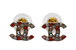 CHANEL Cocomark earrings Weight approx. 2.0g 04A stamp Rhinestone Gold Multicolor Clear For both ears Good condition Used 4b000396