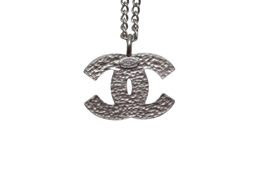CHANEL Coco Mark Necklace Weight Approx. 6.2g 06P Engraved Silver Black Metal Vintage Binaural Good Condition Used 4b000398