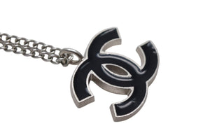 CHANEL シャネル ココマーク ネックレス 重量約6.2g 06P刻印 シルバー ブラック メタル ヴィンテージ 両耳用 美品 中古 4b000398