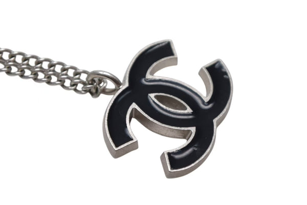 CHANEL シャネル ココマーク ネックレス 重量約6.2g 06P刻印 シルバー ブラック メタル ヴィンテージ 両耳用 美品 中古 4b000398