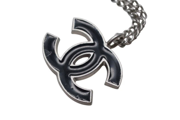 CHANEL シャネル ココマーク ネックレス 重量約6.2g 06P刻印 シルバー ブラック メタル ヴィンテージ 両耳用 美品 中古 4b000398