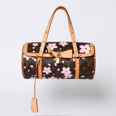 極美品 LOUIS VUITTON ルイヴィトン パピヨン ハンドバッグ M92009 モノグラム チェリーブロッサム ブラウン ピンク 村上隆 中古 4a000404
