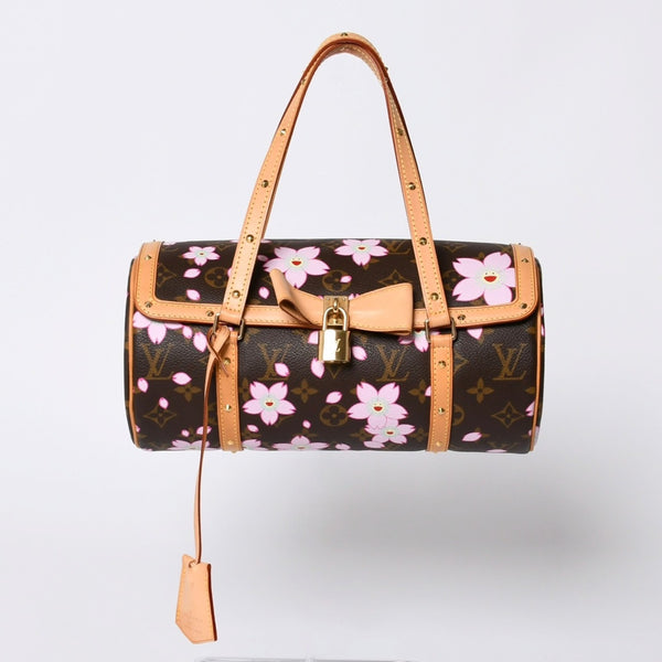極美品 LOUIS VUITTON ルイヴィトン パピヨン ハンドバッグ M92009 モノグラム チェリーブロッサム ブラウン ピンク 村上隆 中古 4a000404