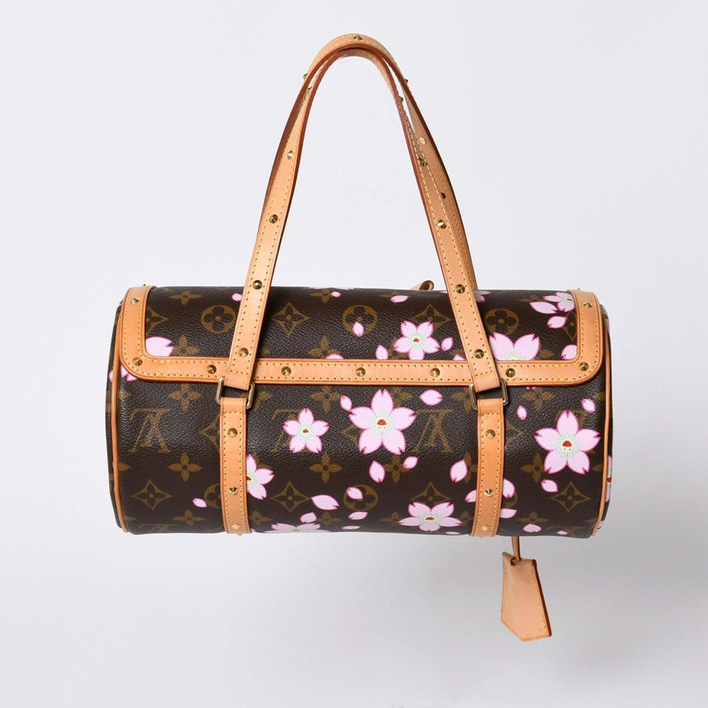 Very Good Condition LOUIS VUITTON Papillon Handbag M92009 Monogram Cherry Blossom Brown Pink Takashi Murakami Used 4a000404