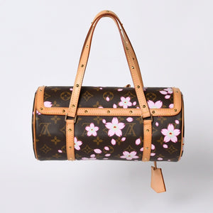 極美品 LOUIS VUITTON ルイヴィトン パピヨン ハンドバッグ M92009 モノグラム チェリーブロッサム ブラウン ピンク 村上隆 中古 4a000404