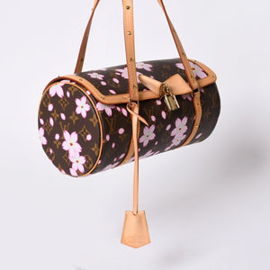 極美品 LOUIS VUITTON ルイヴィトン パピヨン ハンドバッグ M92009 モノグラム チェリーブロッサム ブラウン ピンク 村上隆 中古 4a000404