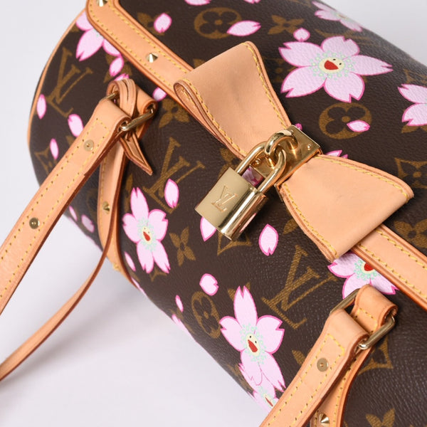 極美品 LOUIS VUITTON ルイヴィトン パピヨン ハンドバッグ M92009 モノグラム チェリーブロッサム ブラウン ピンク 村上隆 中古 4a000404