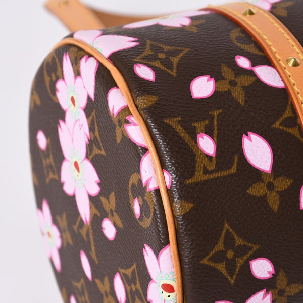 極美品 LOUIS VUITTON ルイヴィトン パピヨン ハンドバッグ M92009 モノグラム チェリーブロッサム ブラウン ピンク 村上隆 中古 4a000404