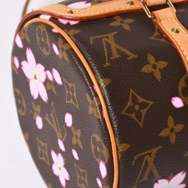 極美品 LOUIS VUITTON ルイヴィトン パピヨン ハンドバッグ M92009 モノグラム チェリーブロッサム ブラウン ピンク 村上隆 中古 4a000404