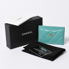 CHANEL Chanel Matelasse Classic Card Case No. 27 Lambskin Green Gold Hardware Good Condition Used 4a000460