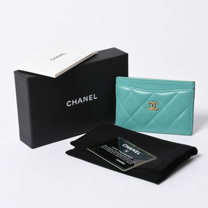 CHANEL Chanel Matelasse Classic Card Case No. 27 Lambskin Green Gold Hardware Good Condition Used 4a000460