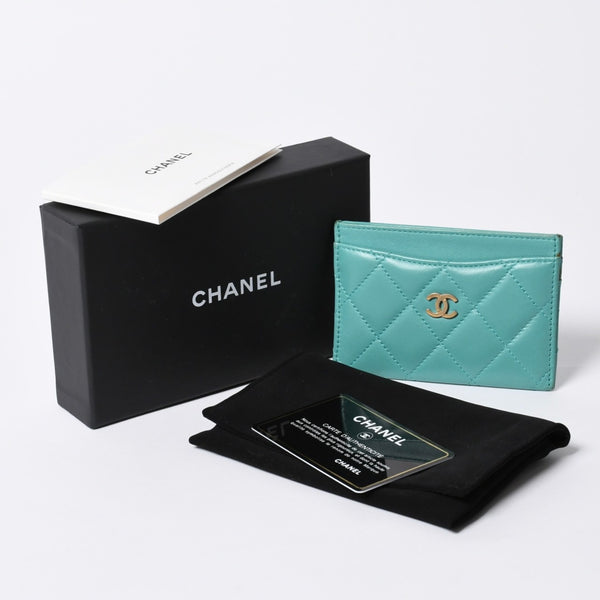 CHANEL Chanel Matelasse Classic Card Case No. 27 Lambskin Green Gold Hardware Good Condition Used 4a000460