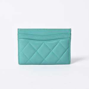 CHANEL Chanel Matelasse Classic Card Case No. 27 Lambskin Green Gold Hardware Good Condition Used 4a000460