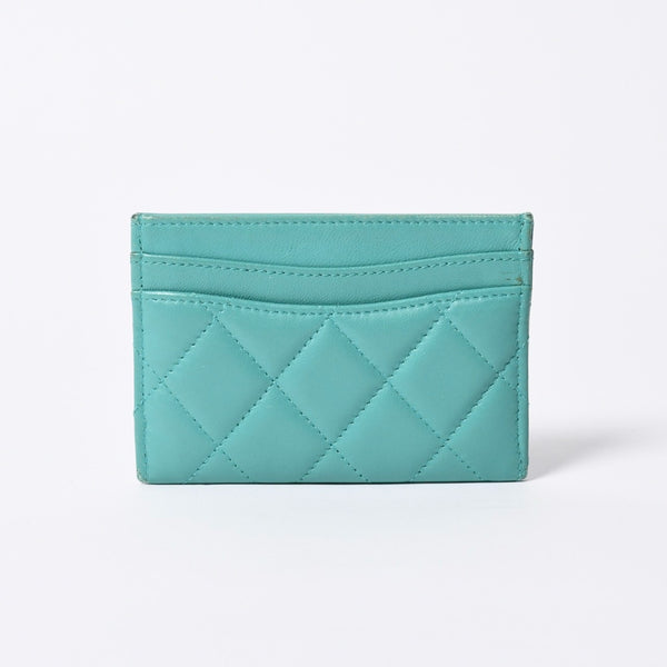 CHANEL Chanel Matelasse Classic Card Case No. 27 Lambskin Green Gold Hardware Good Condition Used 4a000460