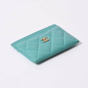 CHANEL Chanel Matelasse Classic Card Case No. 27 Lambskin Green Gold Hardware Good Condition Used 4a000460