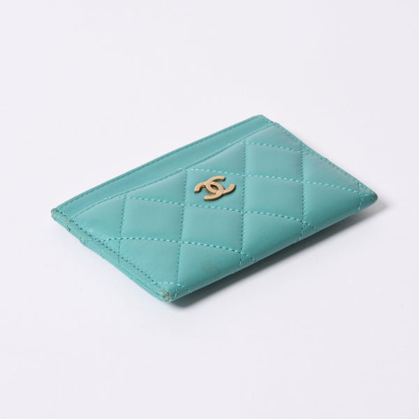 CHANEL Chanel Matelasse Classic Card Case No. 27 Lambskin Green Gold Hardware Good Condition Used 4a000460
