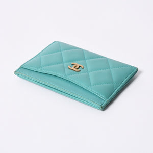 CHANEL Chanel Matelasse Classic Card Case No. 27 Lambskin Green Gold Hardware Good Condition Used 4a000460