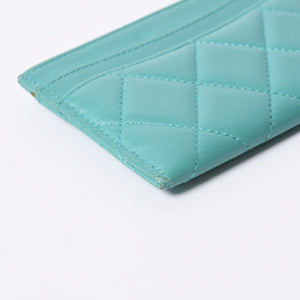 CHANEL Chanel Matelasse Classic Card Case No. 27 Lambskin Green Gold Hardware Good Condition Used 4a000460
