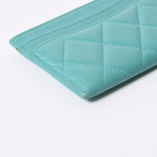 CHANEL Chanel Matelasse Classic Card Case No. 27 Lambskin Green Gold Hardware Good Condition Used 4a000460