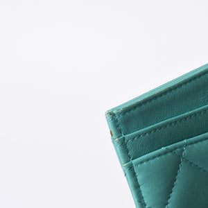 CHANEL Chanel Matelasse Classic Card Case No. 27 Lambskin Green Gold Hardware Good Condition Used 4a000460