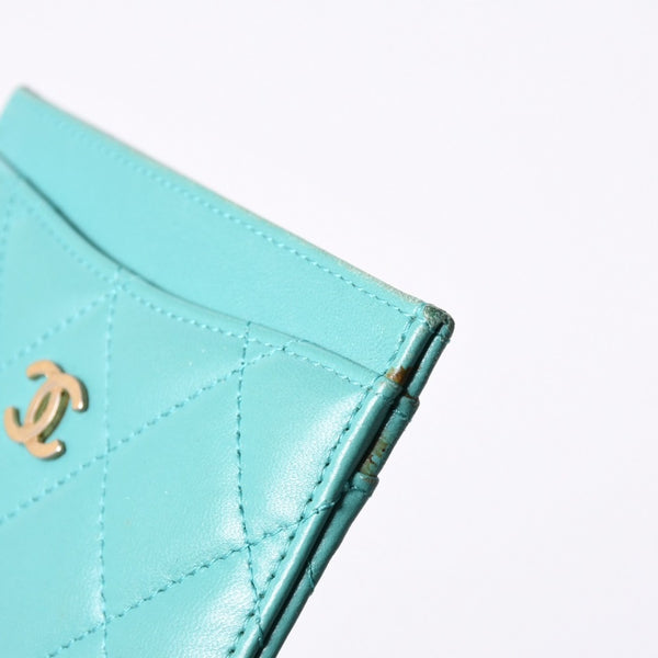 CHANEL Chanel Matelasse Classic Card Case No. 27 Lambskin Green Gold Hardware Good Condition Used 4a000460