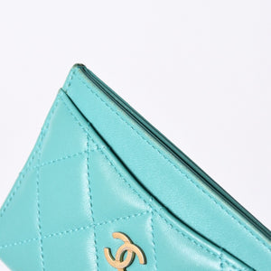 CHANEL Chanel Matelasse Classic Card Case No. 27 Lambskin Green Gold Hardware Good Condition Used 4a000460
