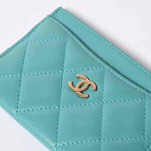CHANEL Chanel Matelasse Classic Card Case No. 27 Lambskin Green Gold Hardware Good Condition Used 4a000460