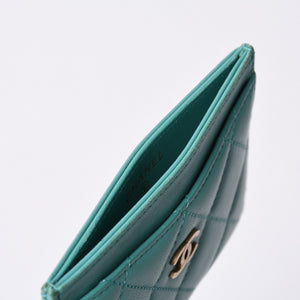 CHANEL Chanel Matelasse Classic Card Case No. 27 Lambskin Green Gold Hardware Good Condition Used 4a000460