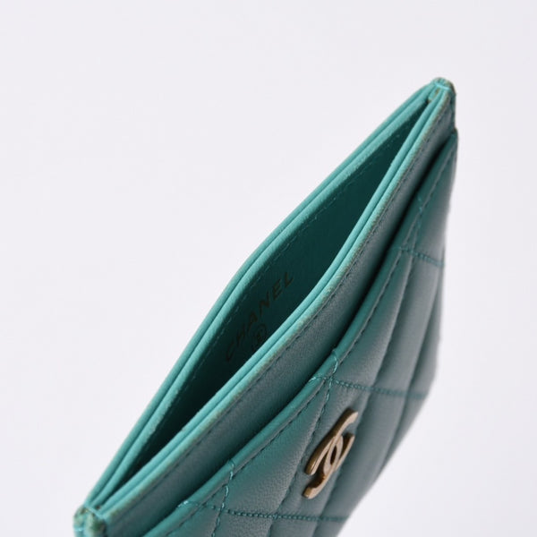 CHANEL Chanel Matelasse Classic Card Case No. 27 Lambskin Green Gold Hardware Good Condition Used 4a000460