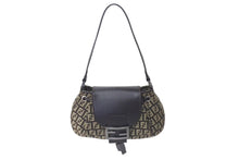 Load image into Gallery viewer, 極美品 FENDI フェンディ ズッキーノ ミニ マンマバケット ハンドバッグ ベージュ ブラウン キャンバス レザー 8BR277 ロゴ シルバー金具 中古 4b000451