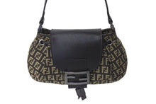 Load image into Gallery viewer, 極美品 FENDI フェンディ ズッキーノ ミニ マンマバケット ハンドバッグ ベージュ ブラウン キャンバス レザー 8BR277 ロゴ シルバー金具 中古 4b000451