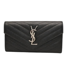 画像をギャラリービューアに読み込む, 極美品 YVES SAINT LAURENT イヴ サンローラン ラージフラップ ウォレット 長財布 ブラック シルバー金具 372264 中古 4a000492