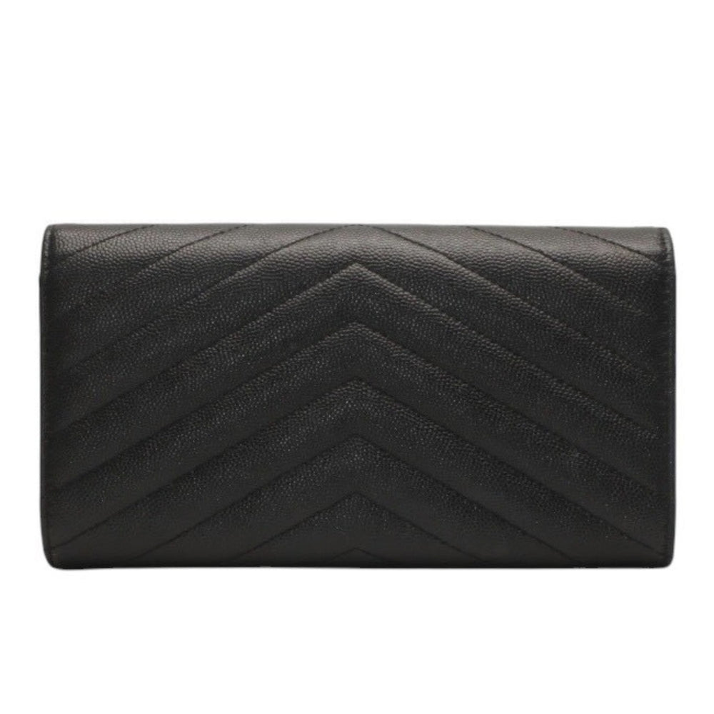極美品 YVES SAINT LAURENT イヴ サンローラン ラージフラップ ウォレット 長財布 ブラック シルバー金具 372264 中古 4a000492