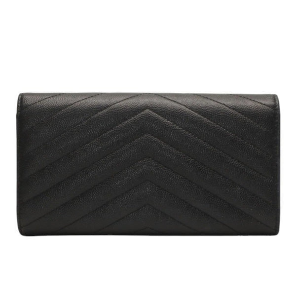 極美品 YVES SAINT LAURENT イヴ サンローラン ラージフラップ ウォレット 長財布 ブラック シルバー金具 372264 中古 4a000492