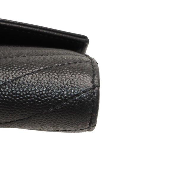 極美品 YVES SAINT LAURENT イヴ サンローラン ラージフラップ ウォレット 長財布 ブラック シルバー金具 372264 中古 4a000492